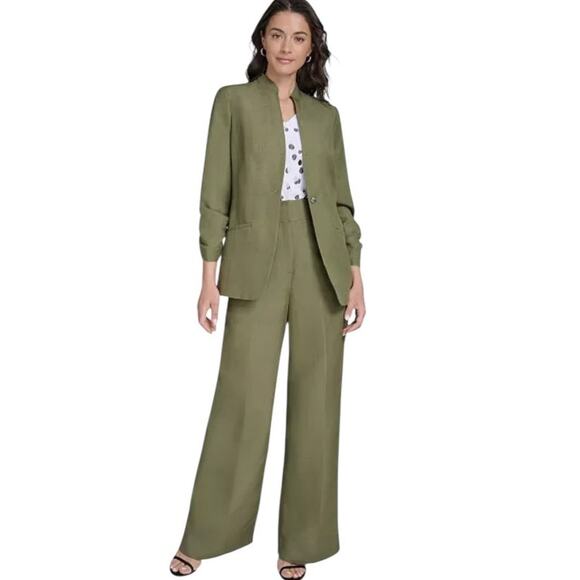 Calvin Klein Jackets & Blazers - Calvin Klein Womens NEW Size 12 Olive Green Linen Blend Lined 3/4-Sleeve Blazer